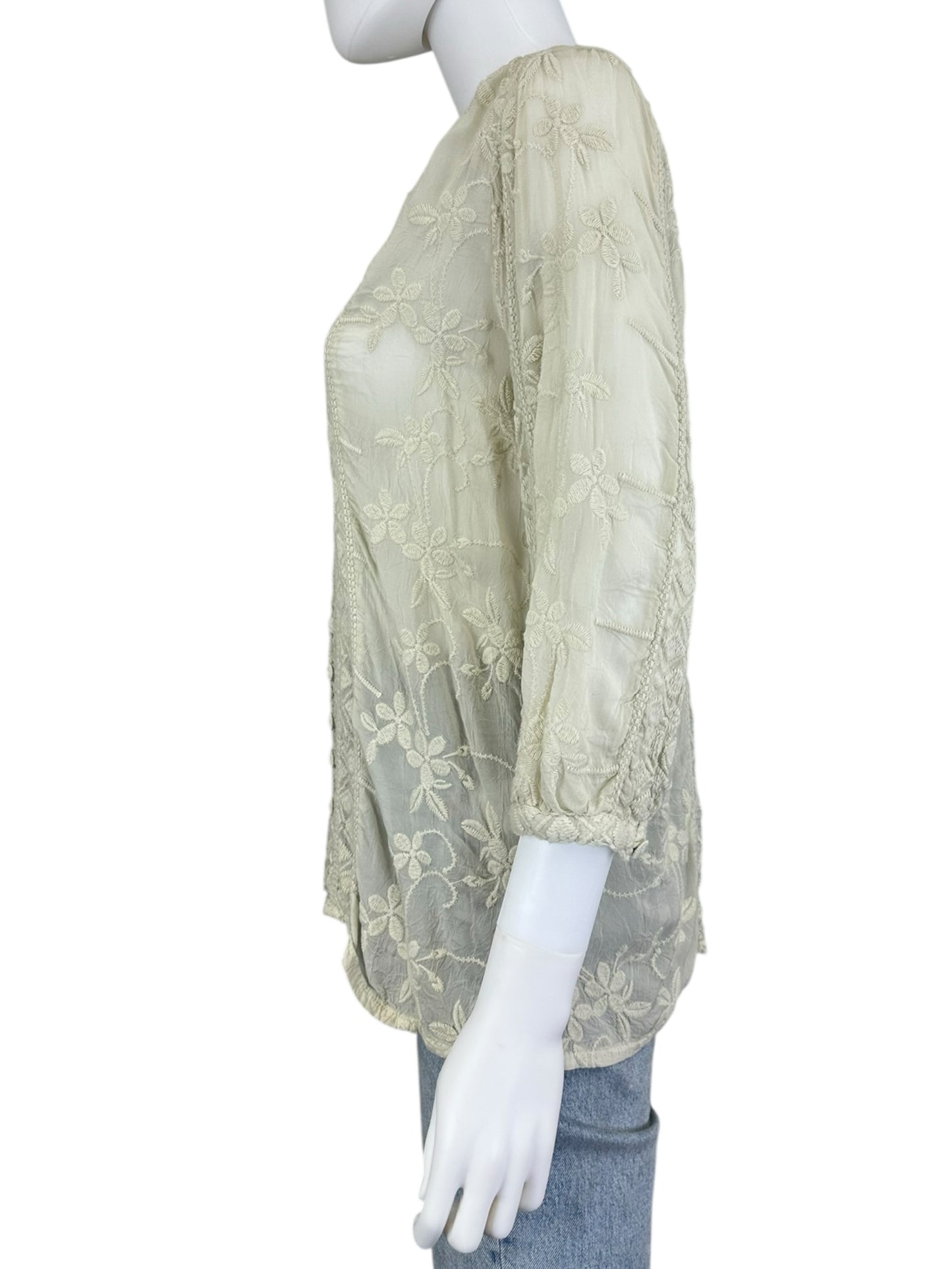 Johnny Was Cream Floral Button-Down Shirt Size XS