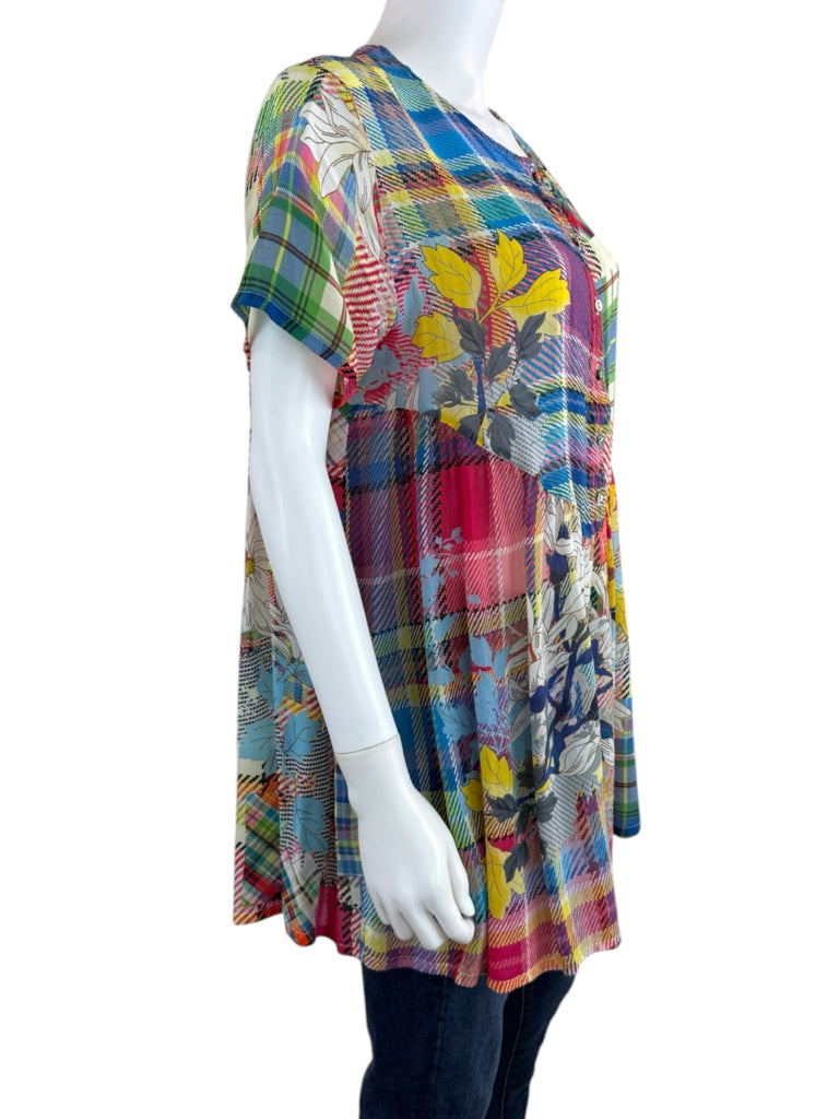 Johnny Was Plaid Floral Babydoll Tunic Size S