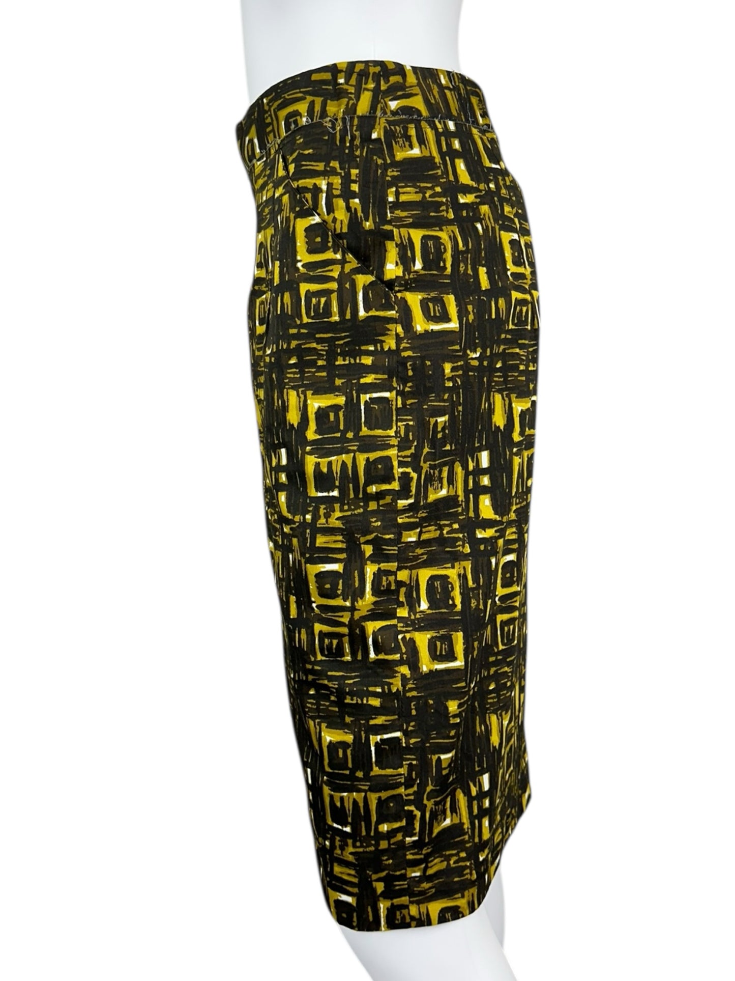 MILLY Black and Yellow Patterned Midi Skirt NWT Size 6