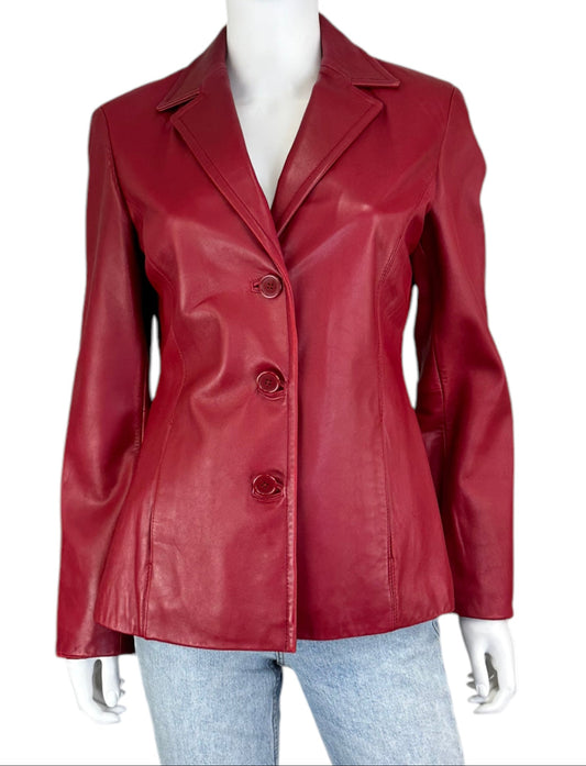 Casual Corner Red Leather Jacket Size S