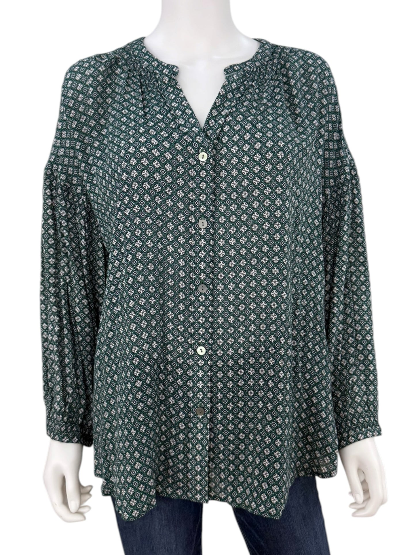 j.jill NWT Green Floral Print Blouse Size XL