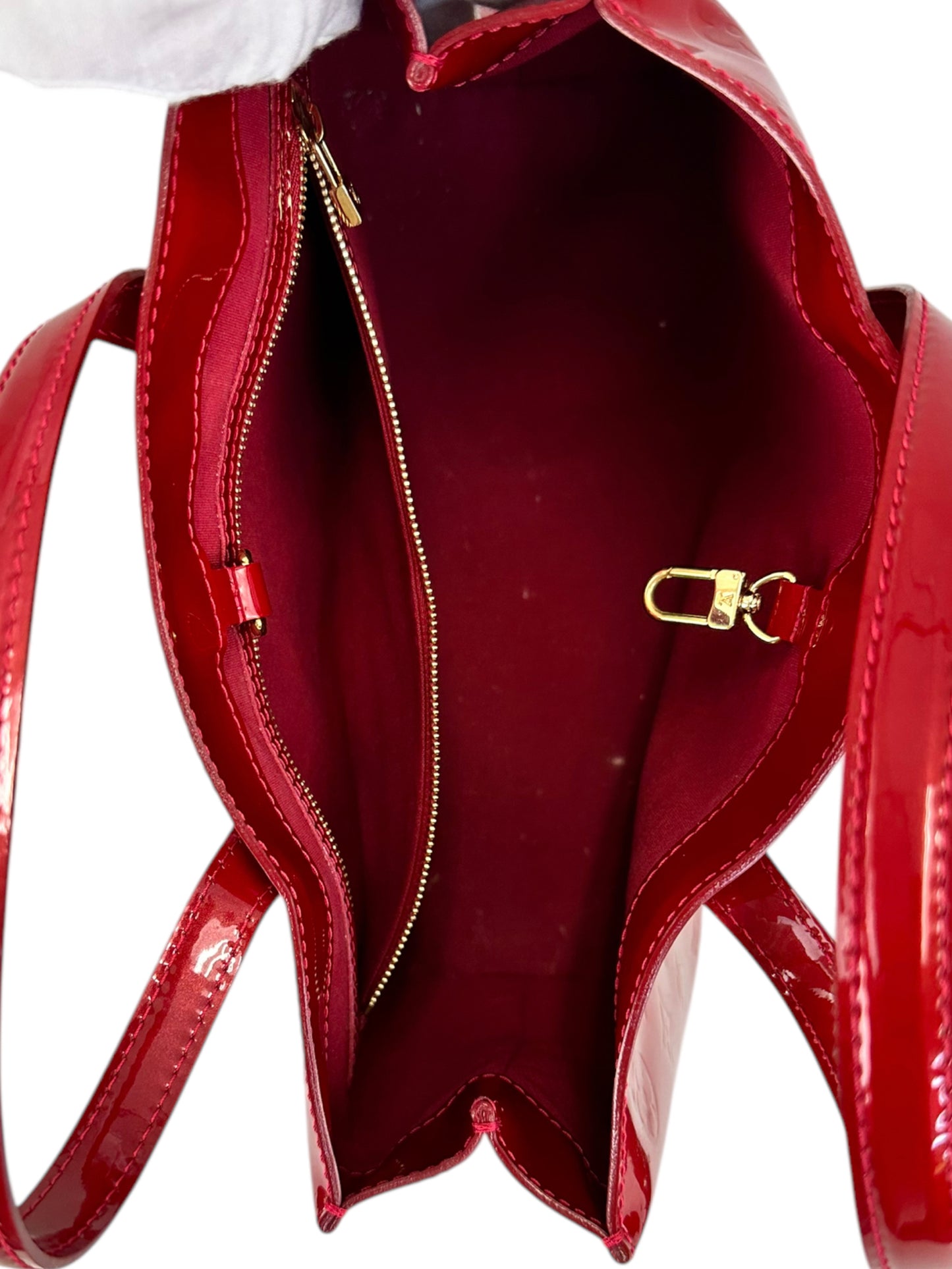 Louis Vuitton Red Shimmer Leather Monogram Handbag