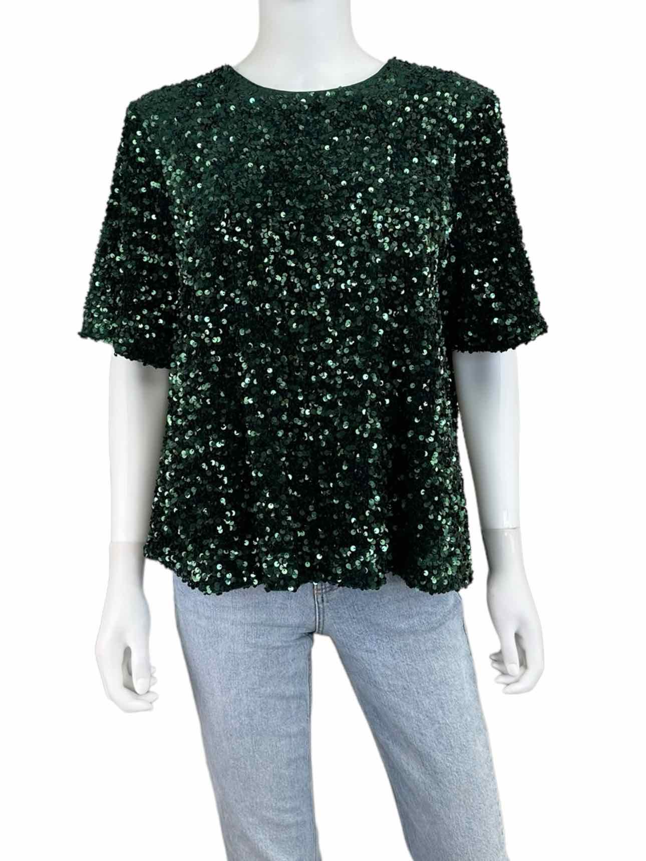 Alex Marie Green Sequined Blouse Size XL