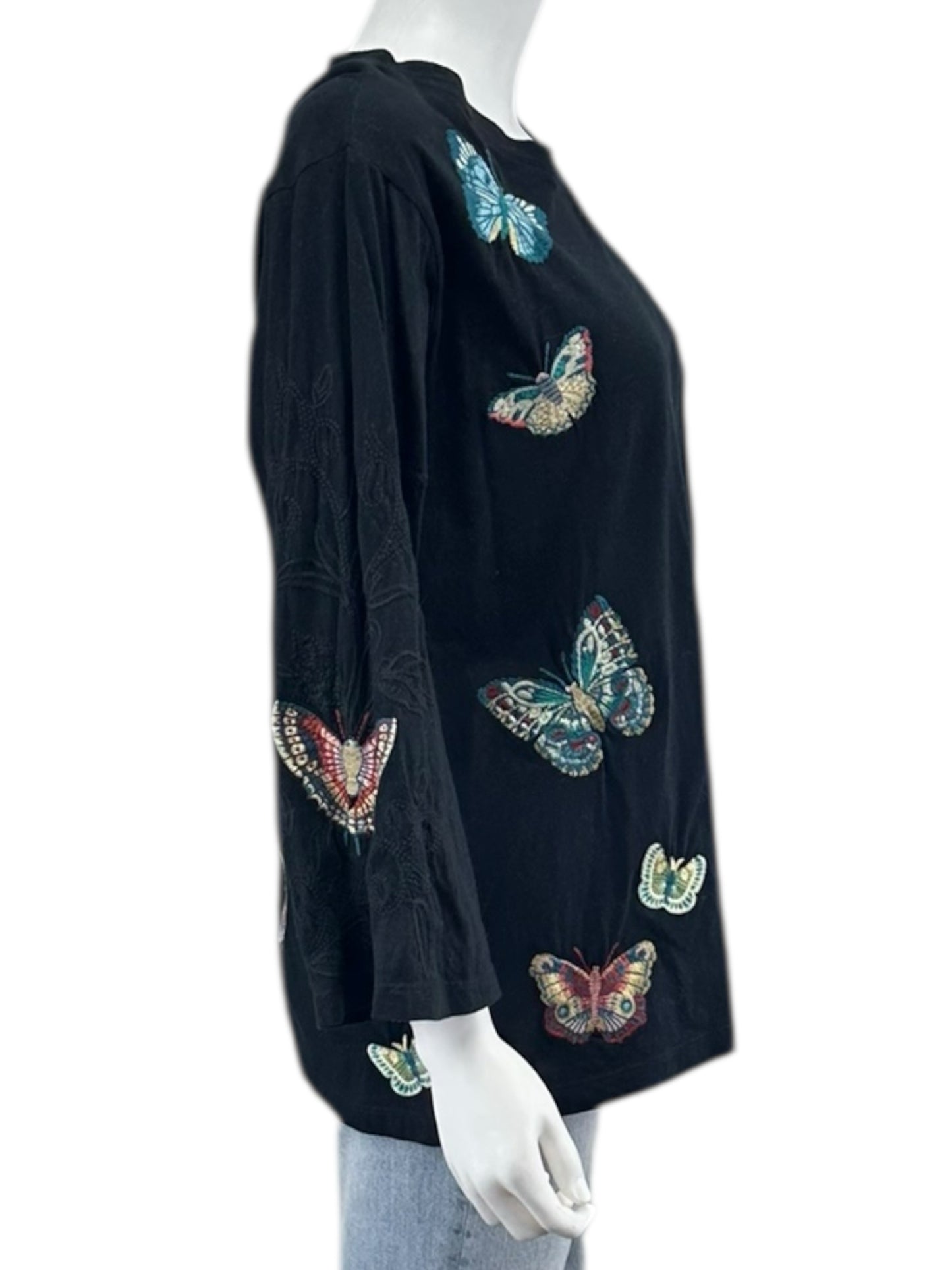 Johnny Was Black Butterfly Knit Top Size M