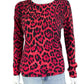 Neiman Marcus Red 100% Cashmere Leopard Print Sweater Size S