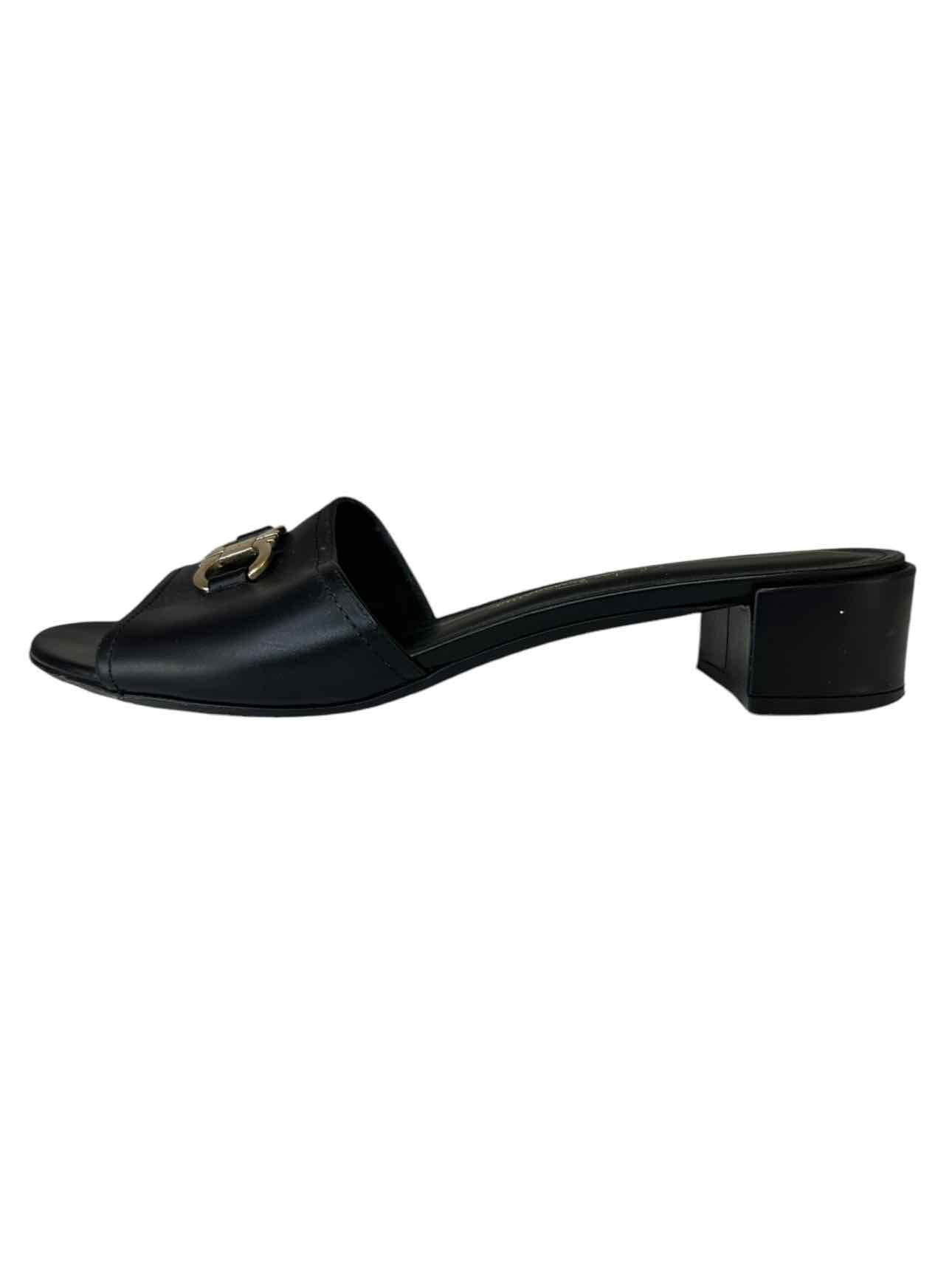 Salvatore Ferragamo Black Leather Rhodes Mules Size 7.5