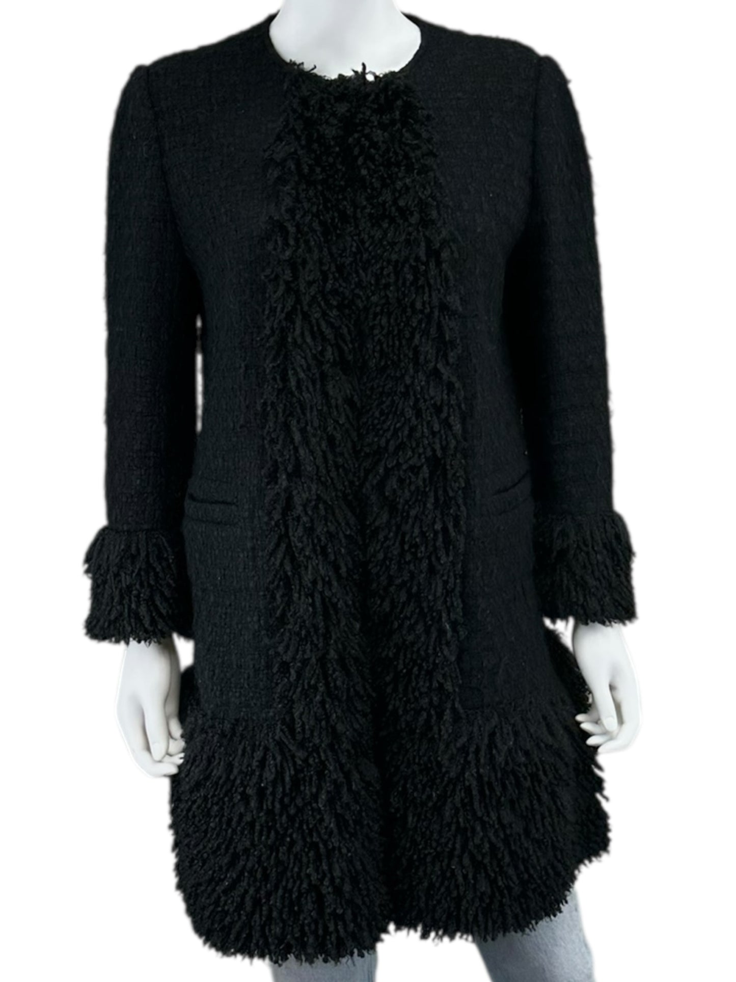 DOLCE & GABBANA Black Tweed Wool Coat Size 44