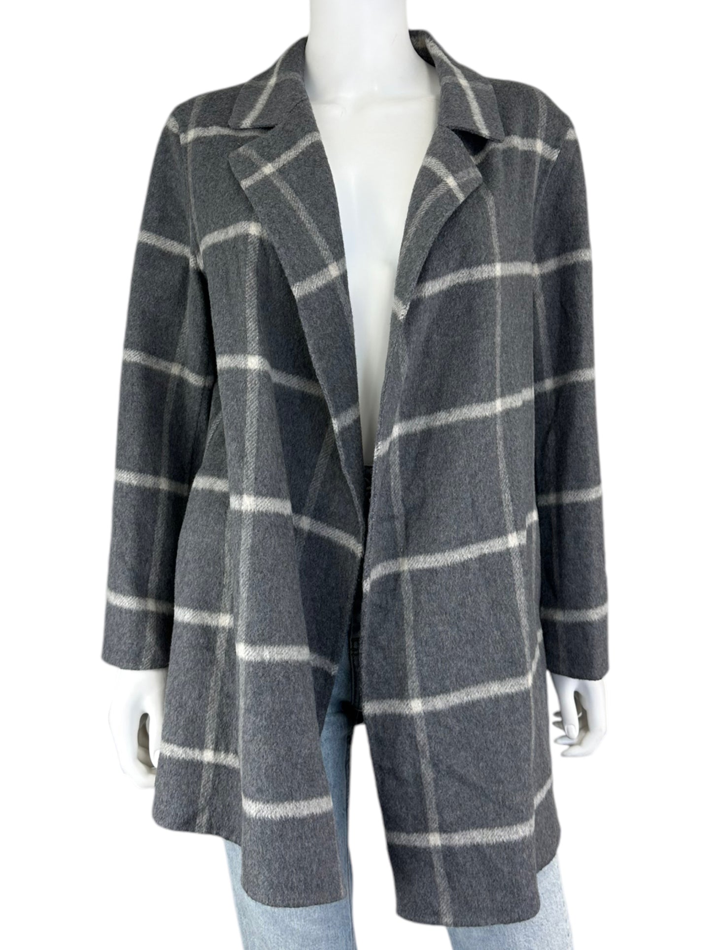 Theory Grey Wool Blend Check Coat Size L