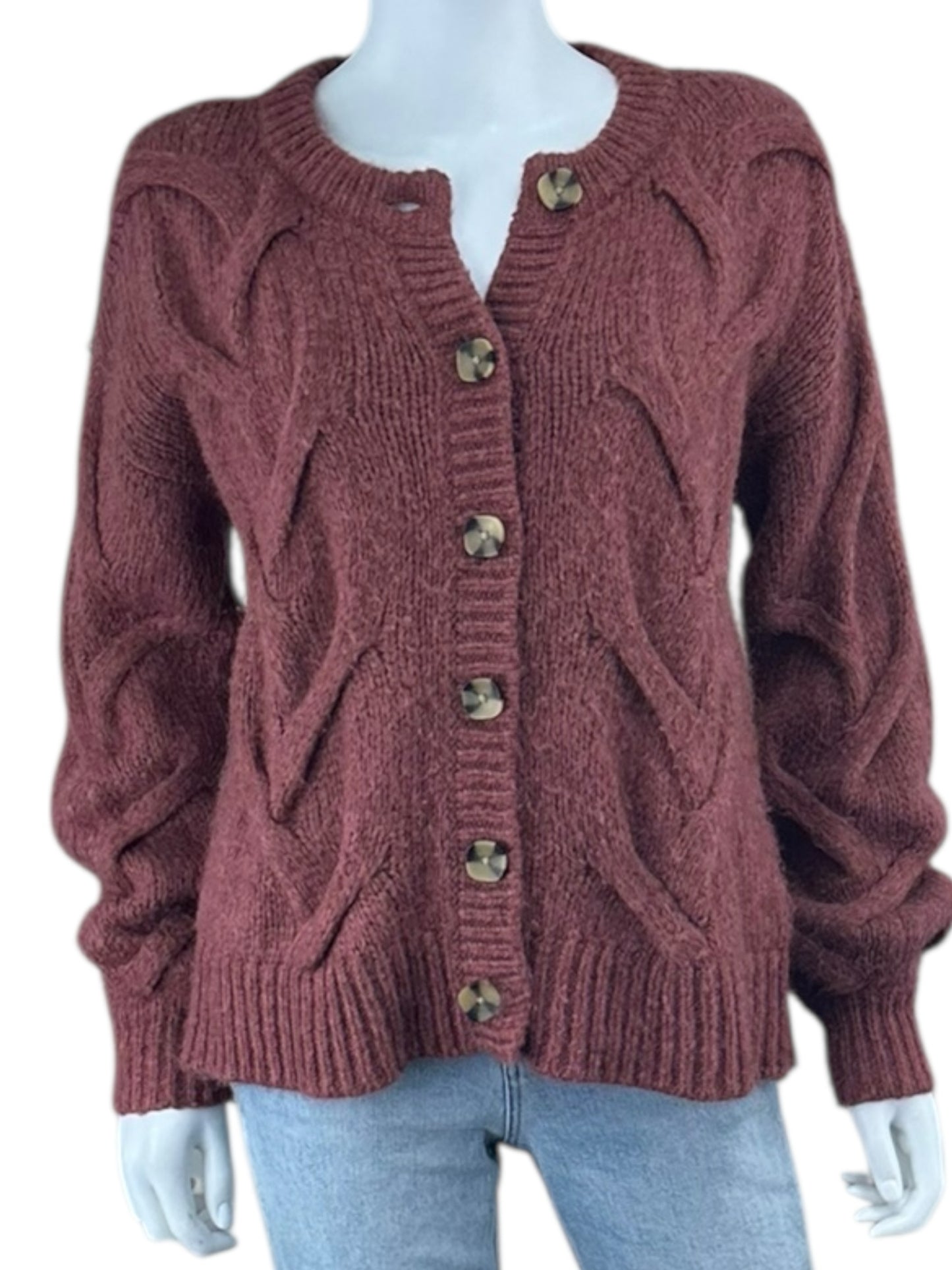 Madewell Mauve Wool Cable Knit Sweater Cardigan Size XS BASE