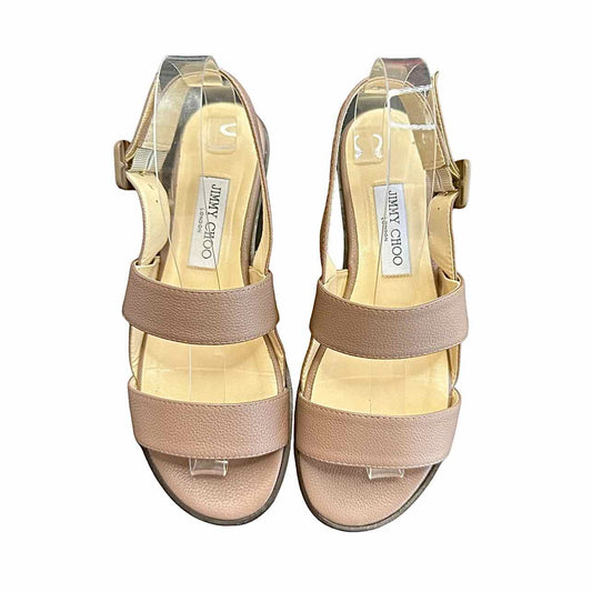 JIMMY CHOO Taupe Leather Sandals Size 38
