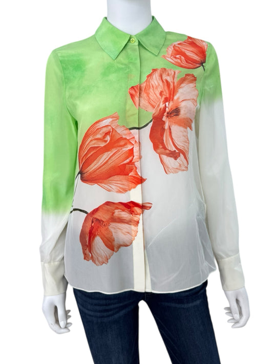 alice & olivia NWT Brady Ombre Floral Silk Button-Down Shirt Size S