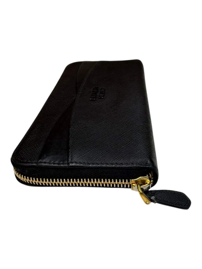 PRADA Black Saffiano Leather Continental Zippy Wallet