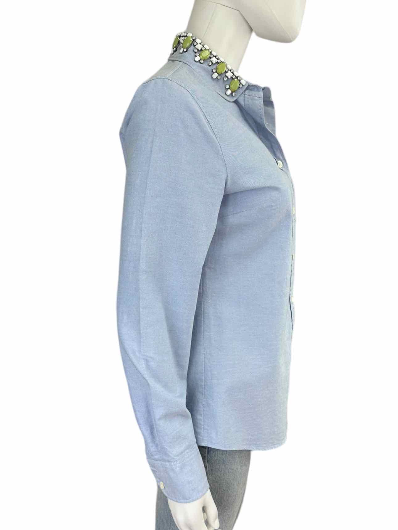 J. Crew Blue 100% Cotton Rhinestone Collar Button-down Size 4