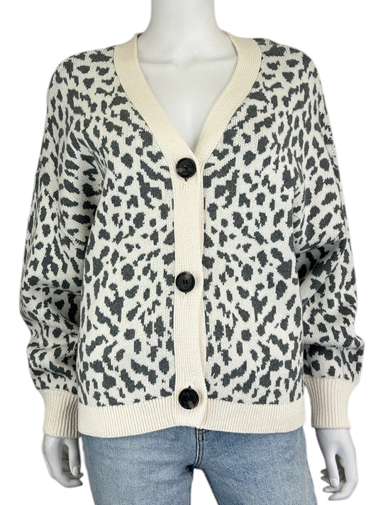 LOFT Cotton Cream and Gray Leopard Cardigan Size XL