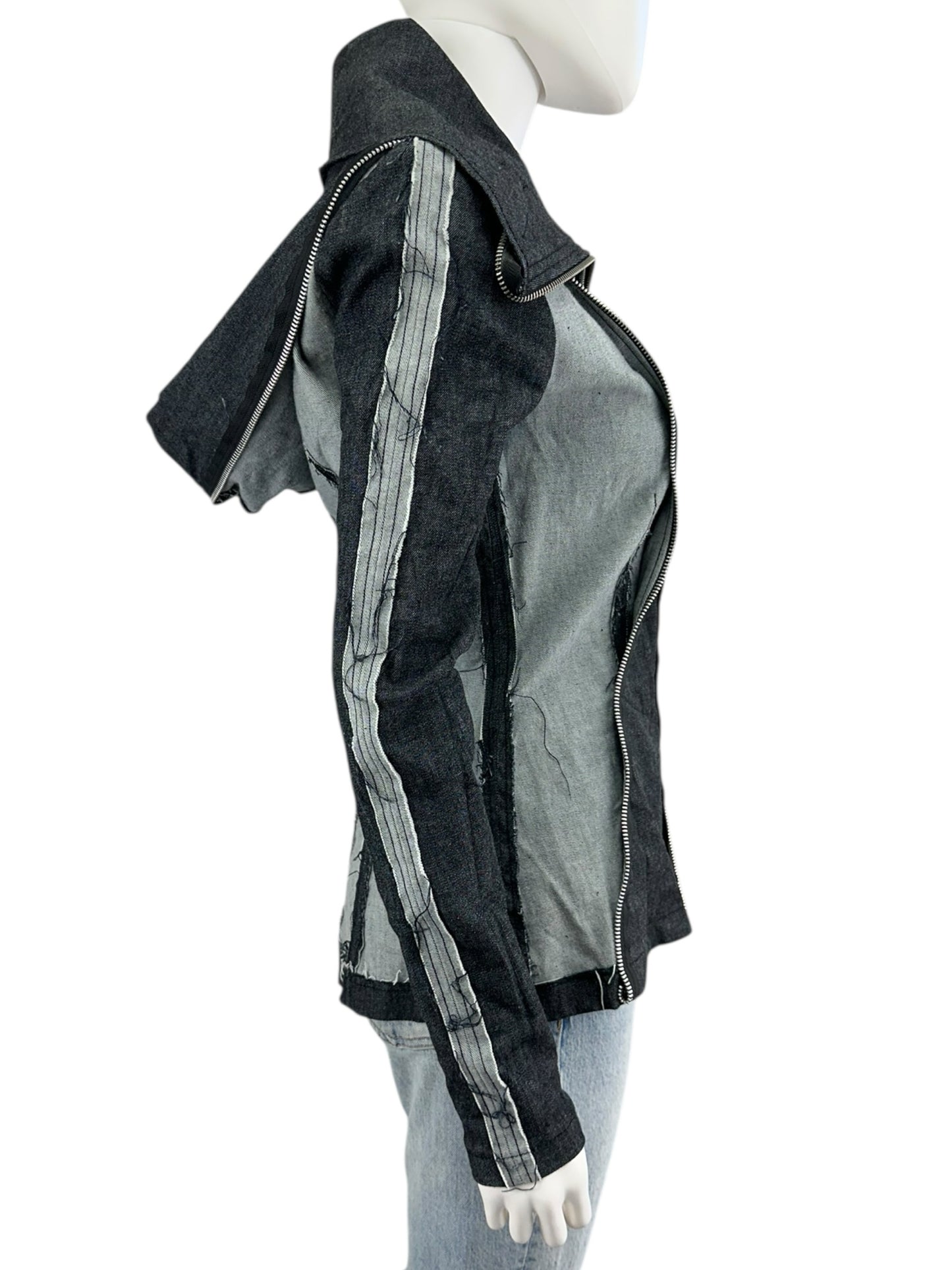 SOHUNG DESIGNS Blue Distressed Denim Jacket Size S