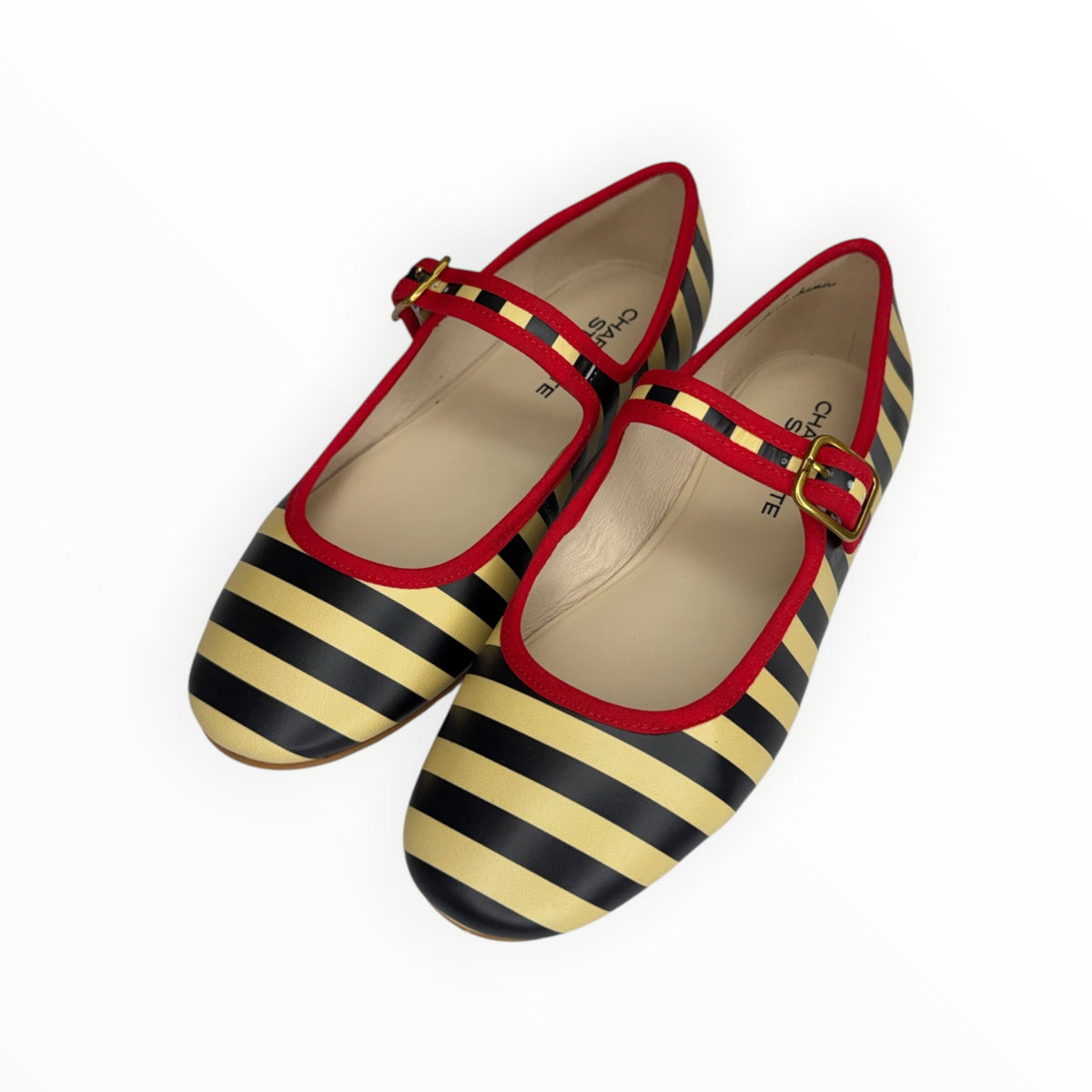 CHARLOTTE STONE Raleigh Leather Striped Mary Jane Flats Size 7