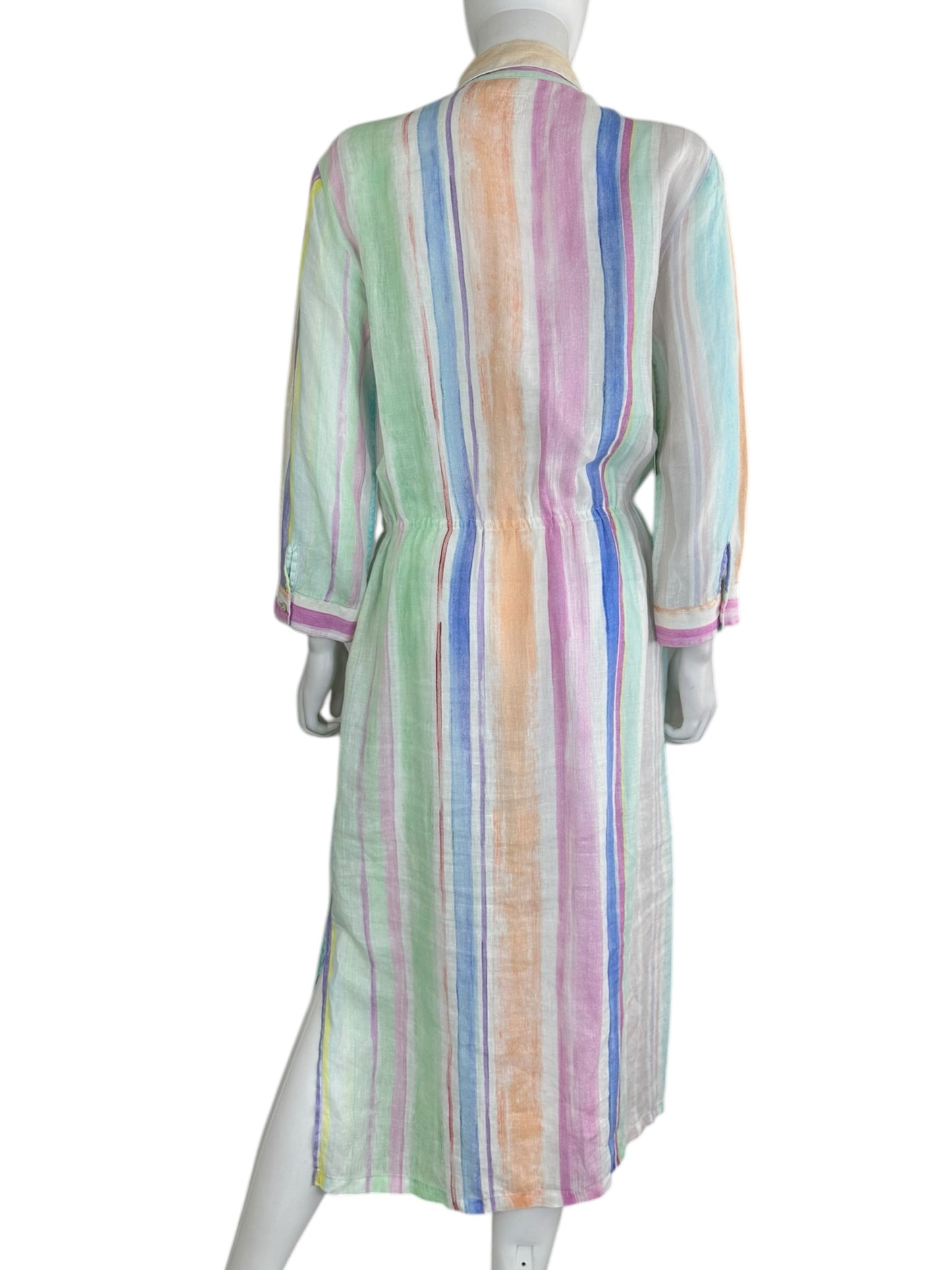 120% Lino 100% Linen Pastel Stripe Button-Down Dress Size 44
