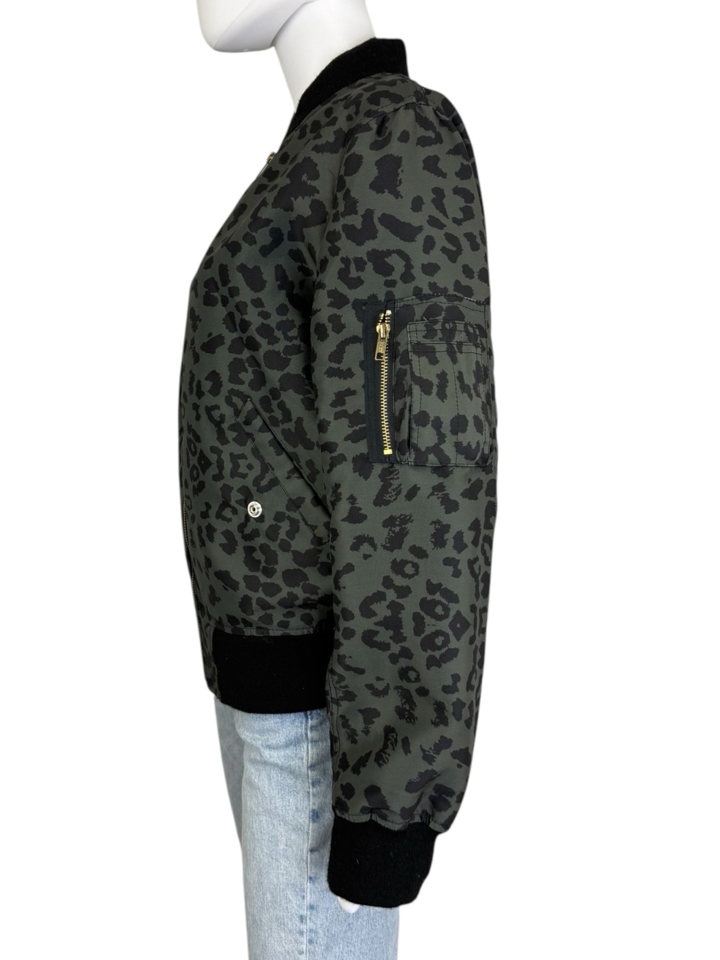 CHRLDR Green Leopard Satin Bomber Jacket Size M