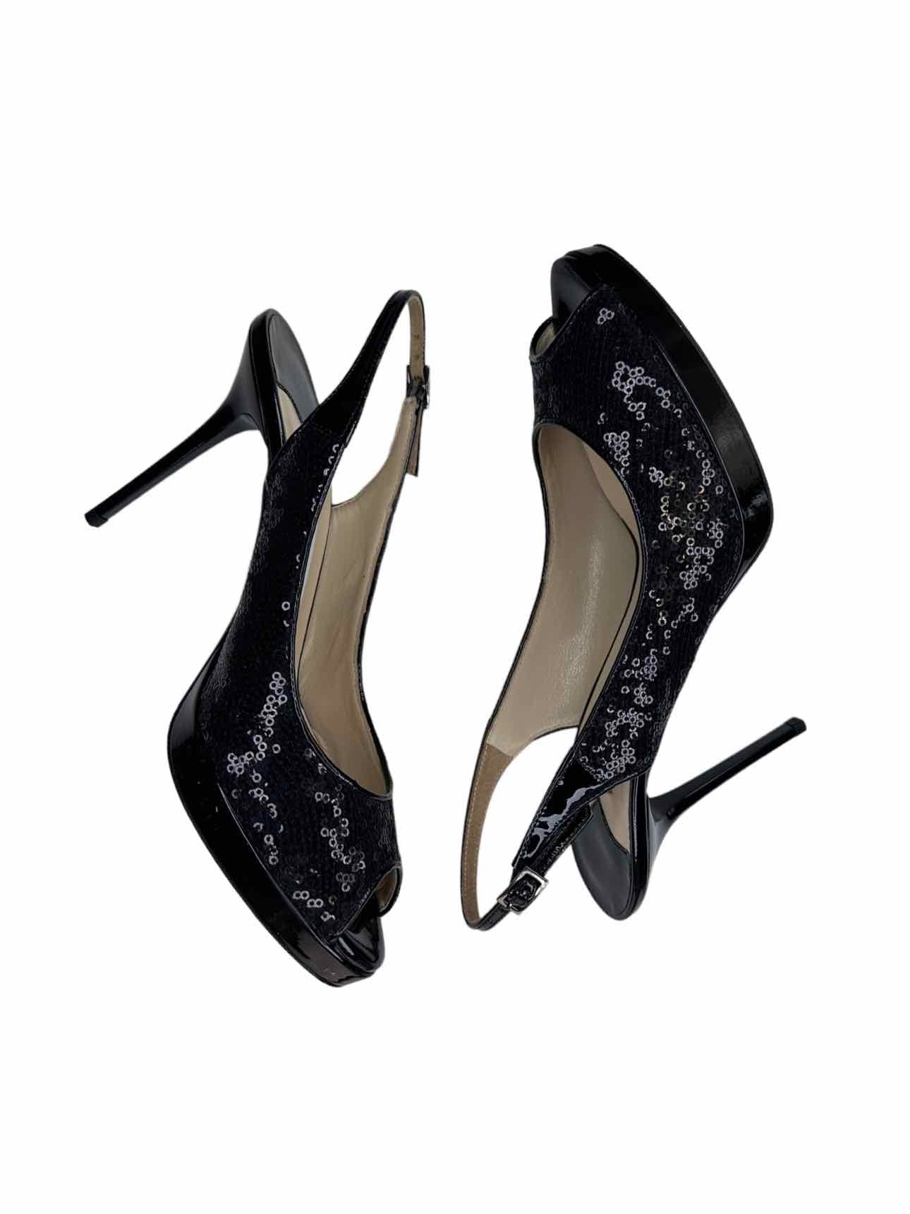 JIMMY CHOO Black Sequin Nova Glitter Slingback Pumps Size 38