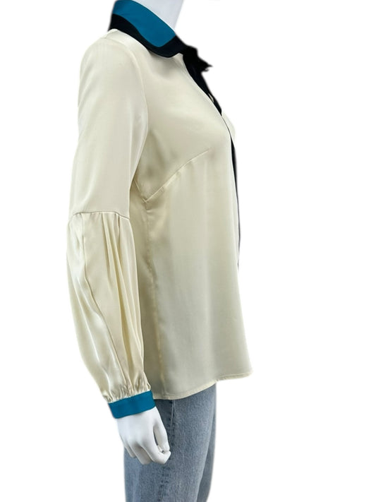 MILLY Cream Silk Button-Down Shirt Size 8