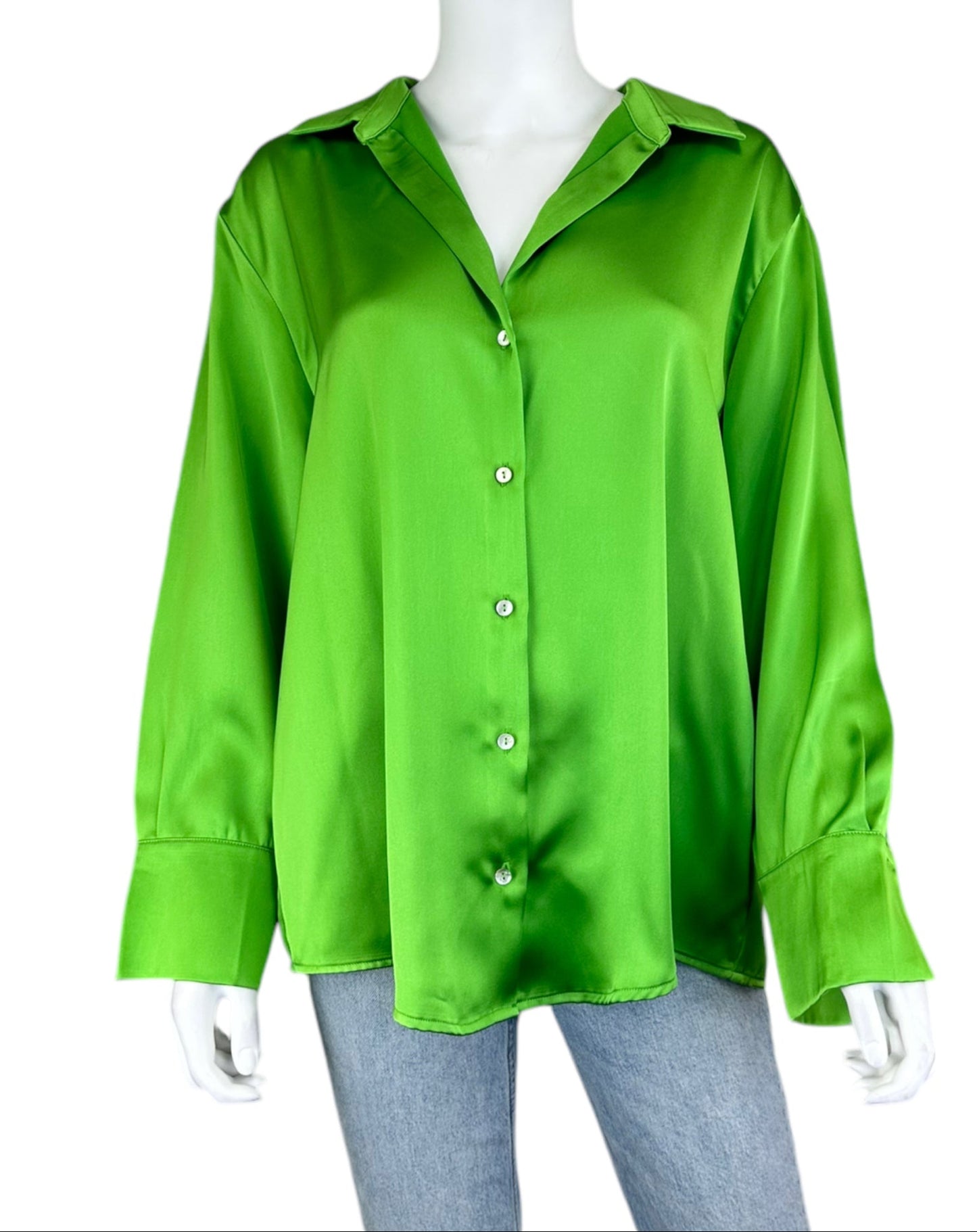 House of Harlow 1960 Green Satin Button-Down Size L