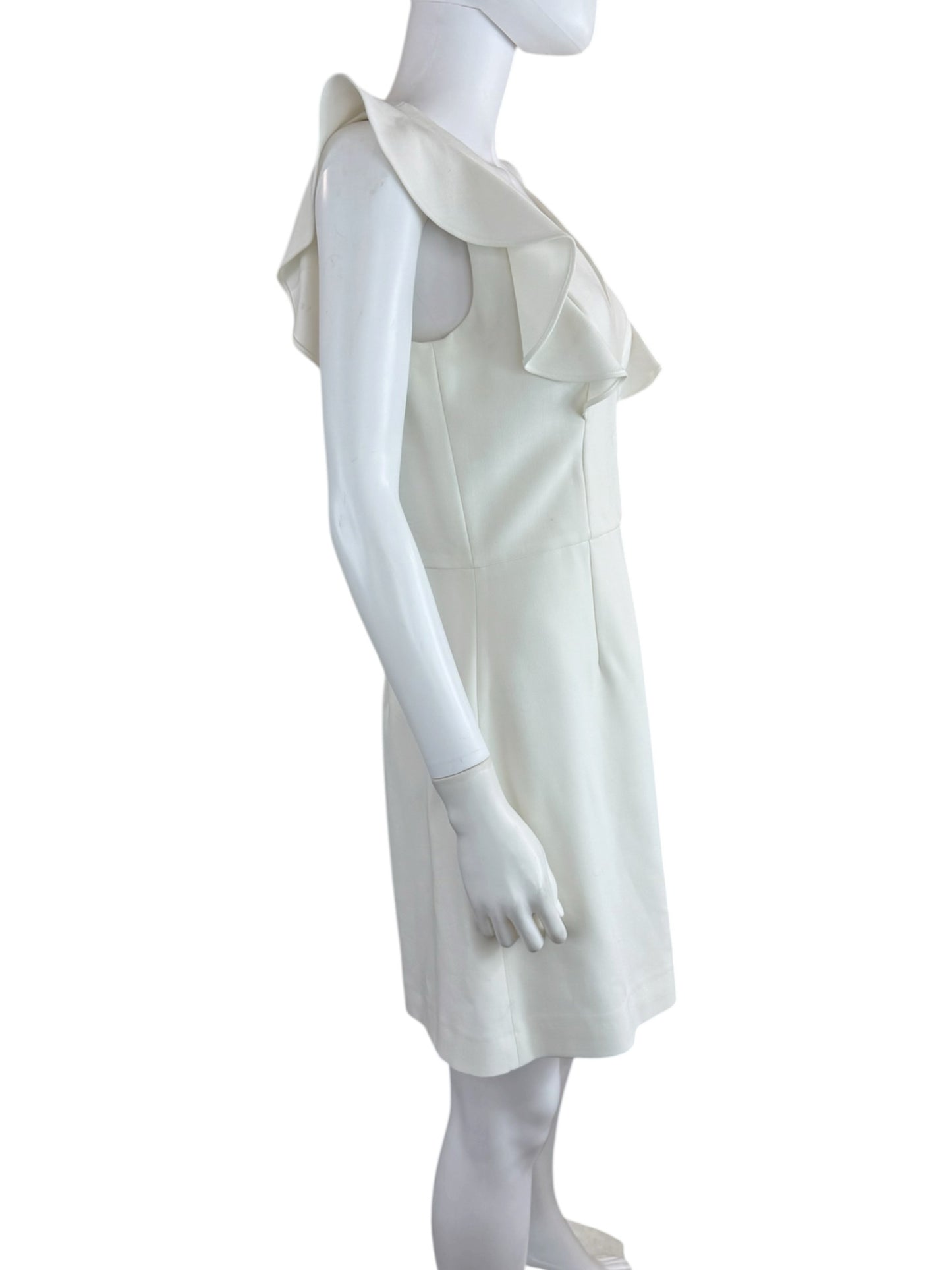 French Connection White Whisper Ruffle V-Neck Mini Cocktail Dress Size 8