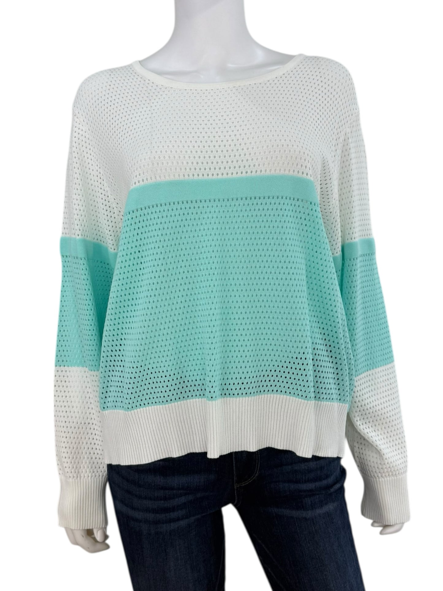 Aleeza Paris White And Teal Sweater Size 5X