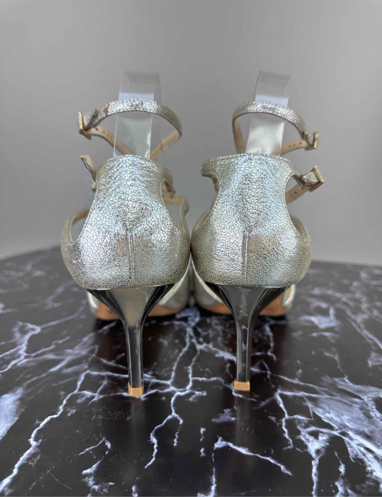 JIMMY CHOO Metallic Silver LANCE Heels Size 38.5