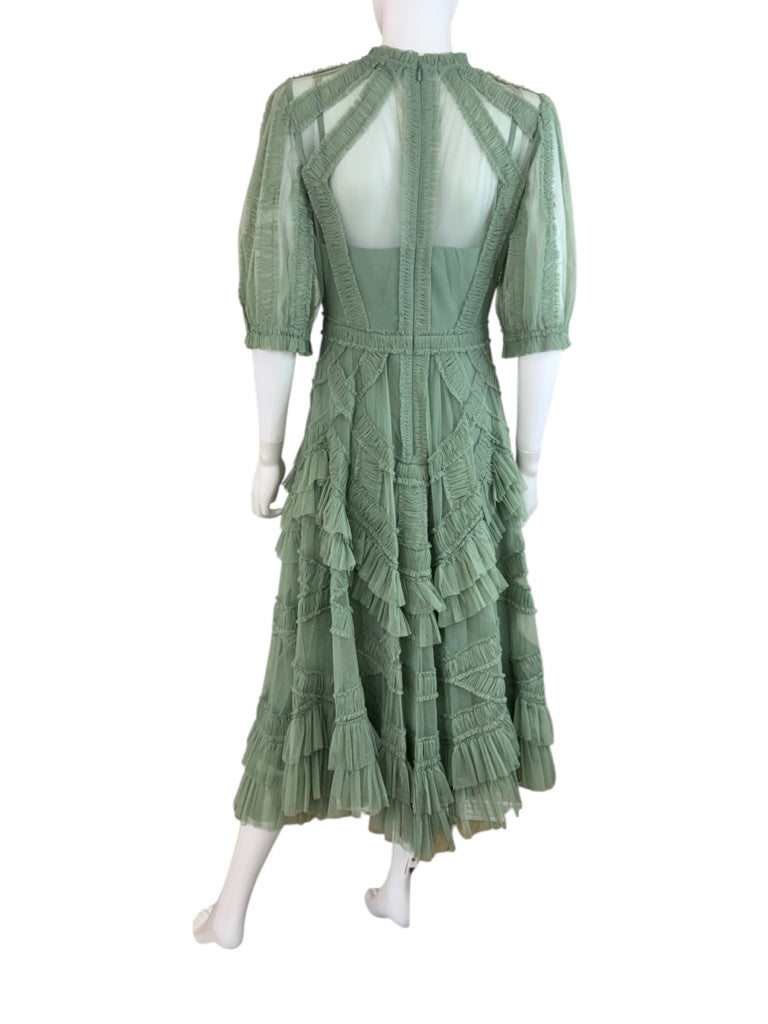 Mac Duggal Green Ruffle Tiered Midi Dress Size 8