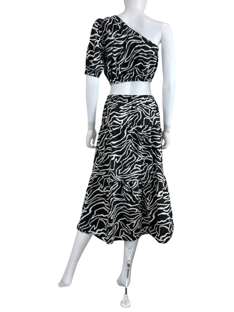Rails Black Zebra Evy One Shoulder Cropped Top & Skirt Size XS