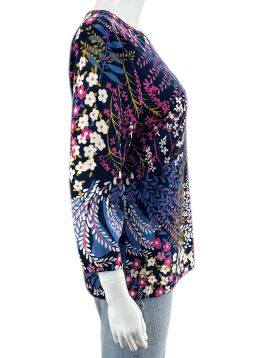 Talbots NWT Navy Floral Pure Cashmere Sweater Size LP