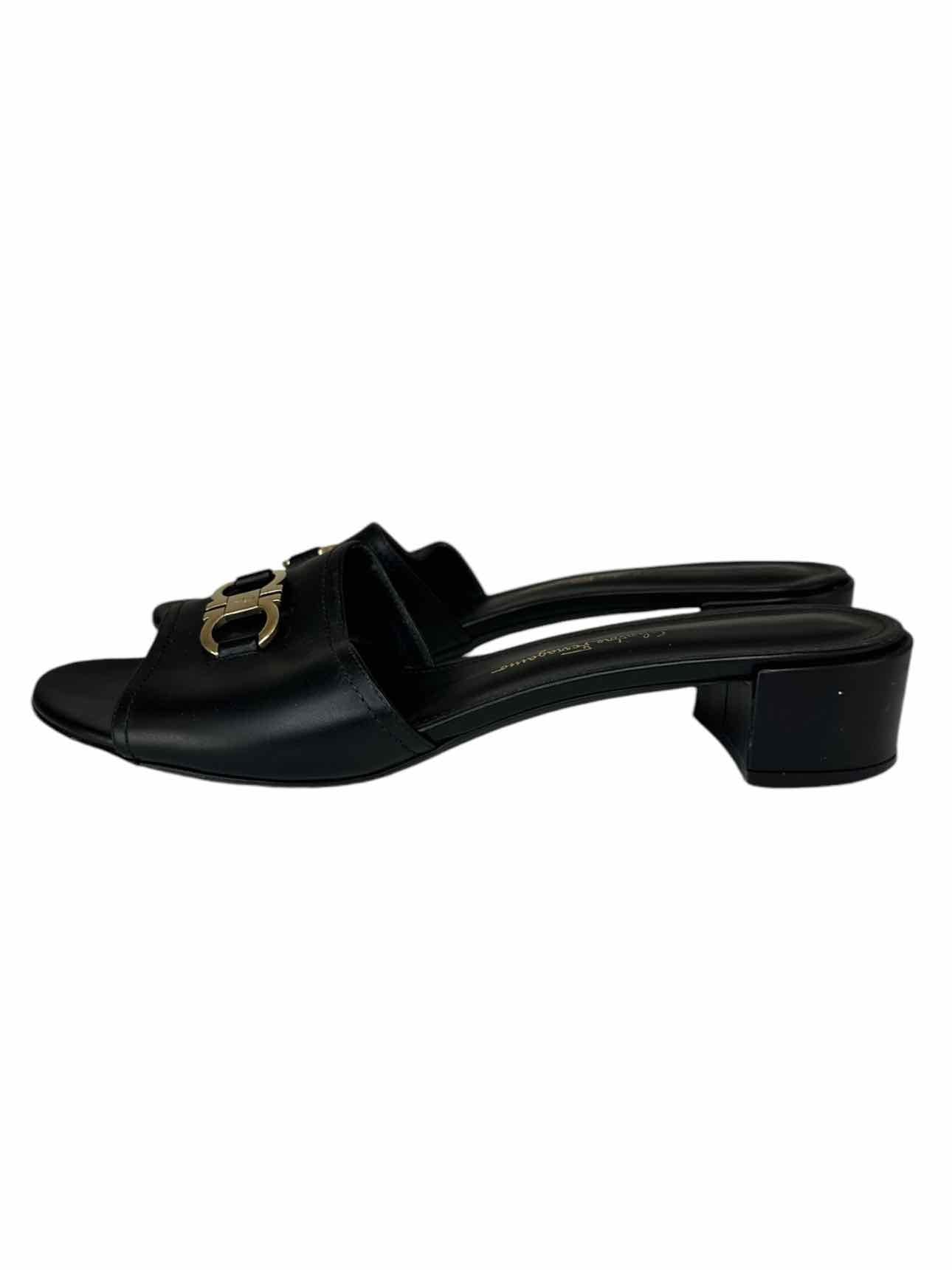 Salvatore Ferragamo Black Leather Rhodes Mules Size 7.5