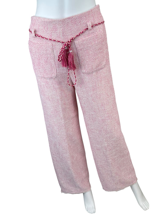 maje Pink Pirose Tweed Wide Leg Trousers Size 36