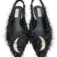 ELIZABETH DAMRICH x ANTONIO MELANI NEW Black Moon Boucle Ornamented Frayed Slingback Size 7