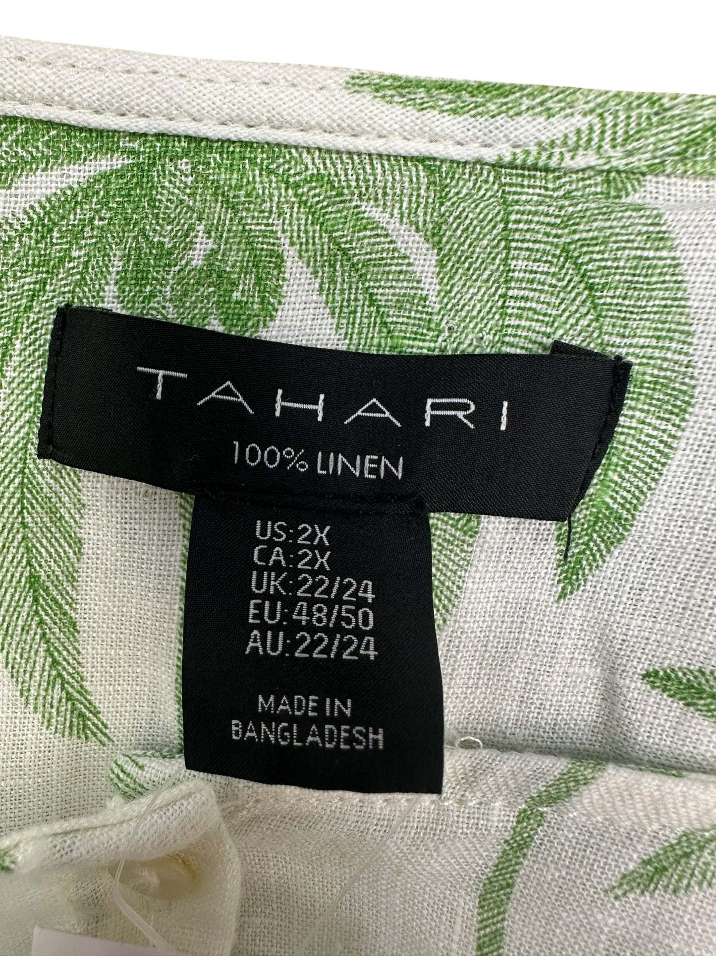 TAHARI Size Green Palm Linen Top 2X