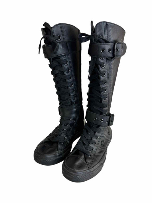 CONVERSE Black Leather Combat Boots Size 7.5