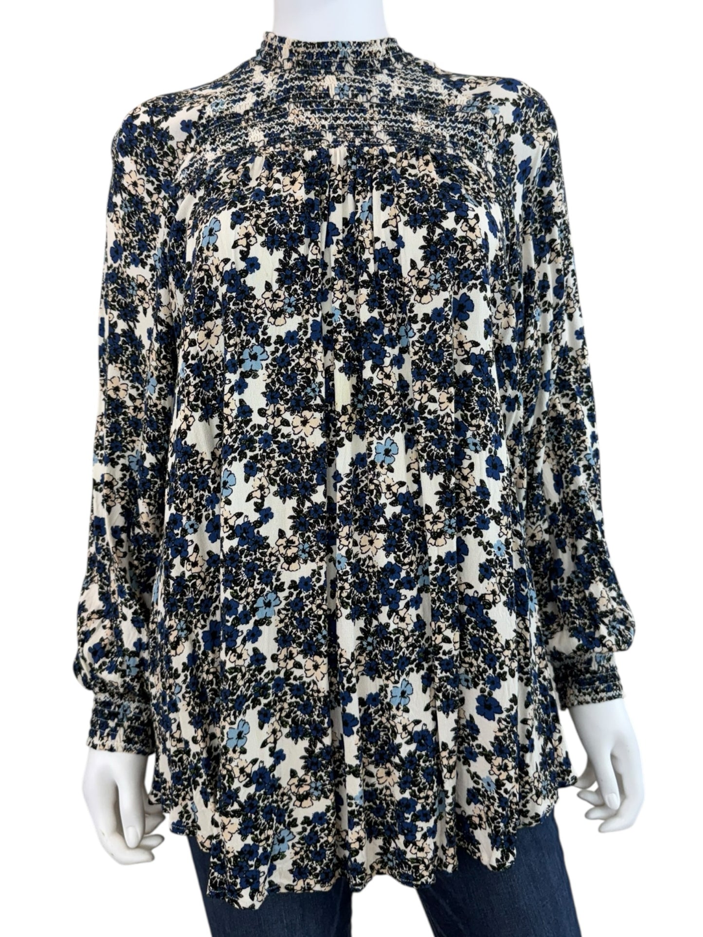 Free People Blue Floral Flowers in her Hair Tunic Size S