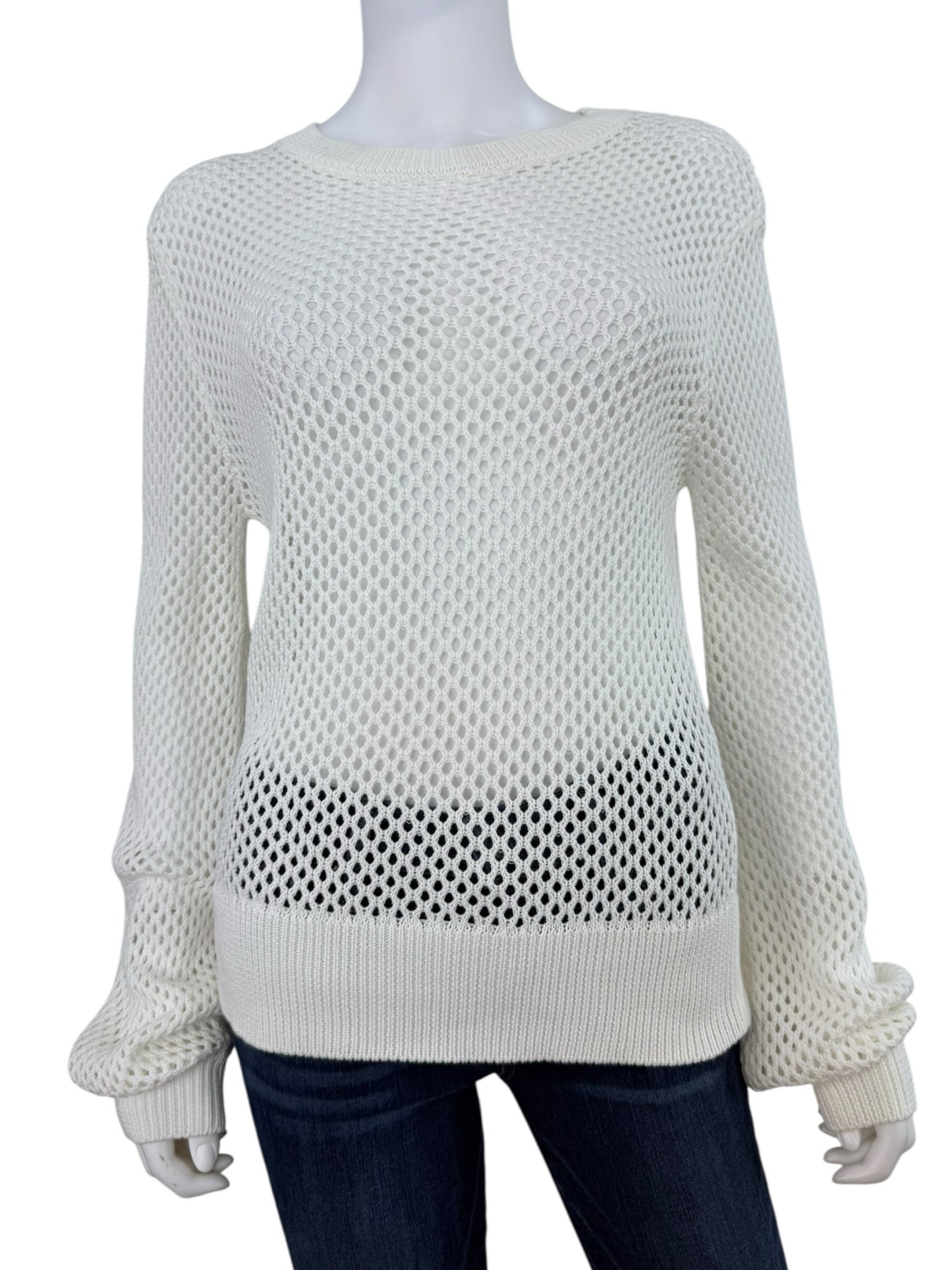 Monrow White Cotton Open Knit Sweater Size M