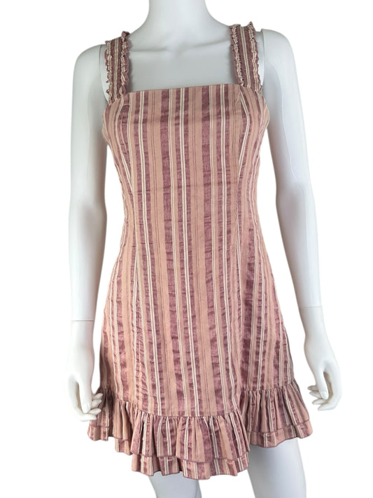 ALEXIS Pink Striped Linen Blend Mini Sundress Size M