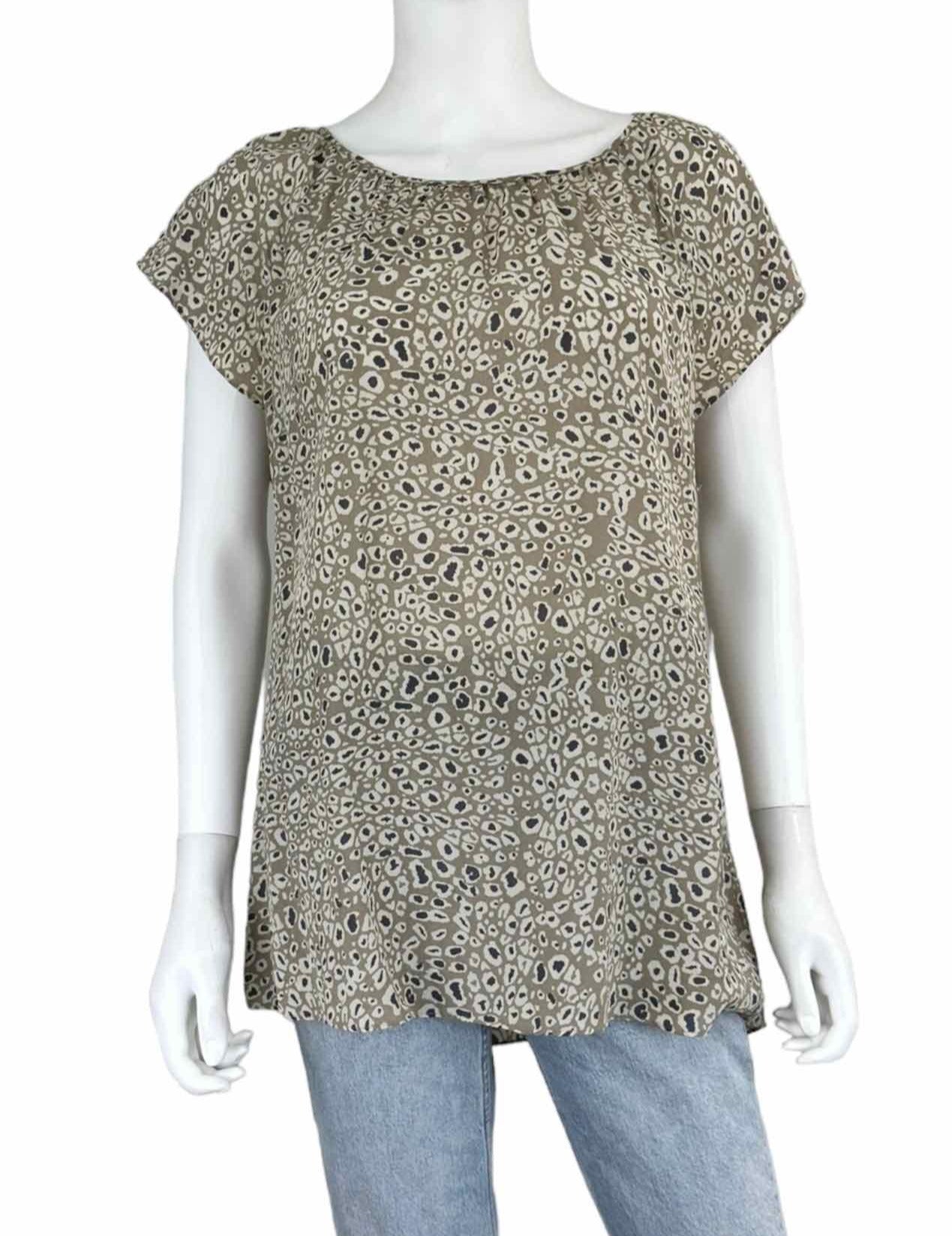 BANANA REPUBLIC Silk Taupe Spotted Blouse Size 14