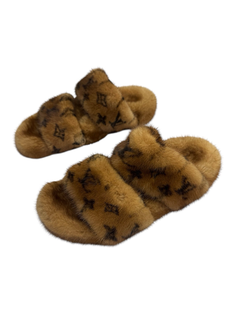 Louis Vuitton Cognac Bom Dia Mink Slides Size 37