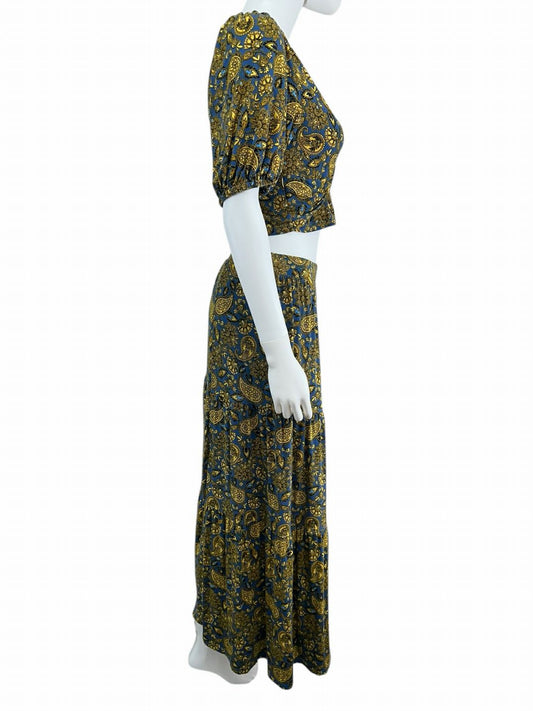 boden Blue Paisley Knot Detail Jersey Knit 2-piece Skirt Set Size 10