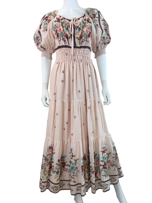Anthropologie NWT Pink Floral Somerset Puff-Sleeve Maxi Dress Size S