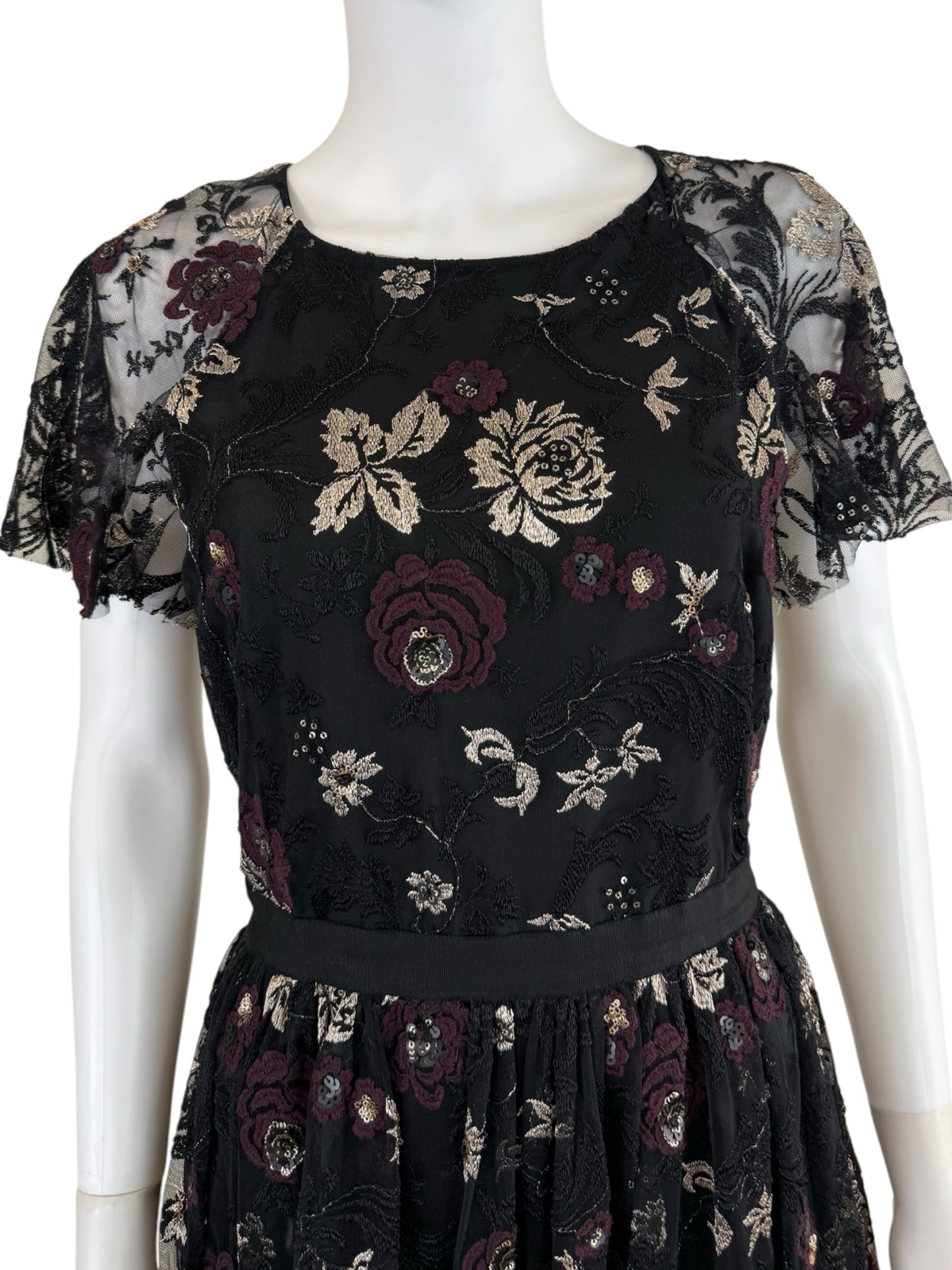 Slate and Willow Black Floral Lace Cocktail Dress Size 8