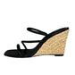 PAIGE Black Leather Stacey Three-Band Wedge Espadrilles Size 8
