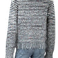 MILLY Tweed Fringe Trim Sweater Cardigan Jacket Size L