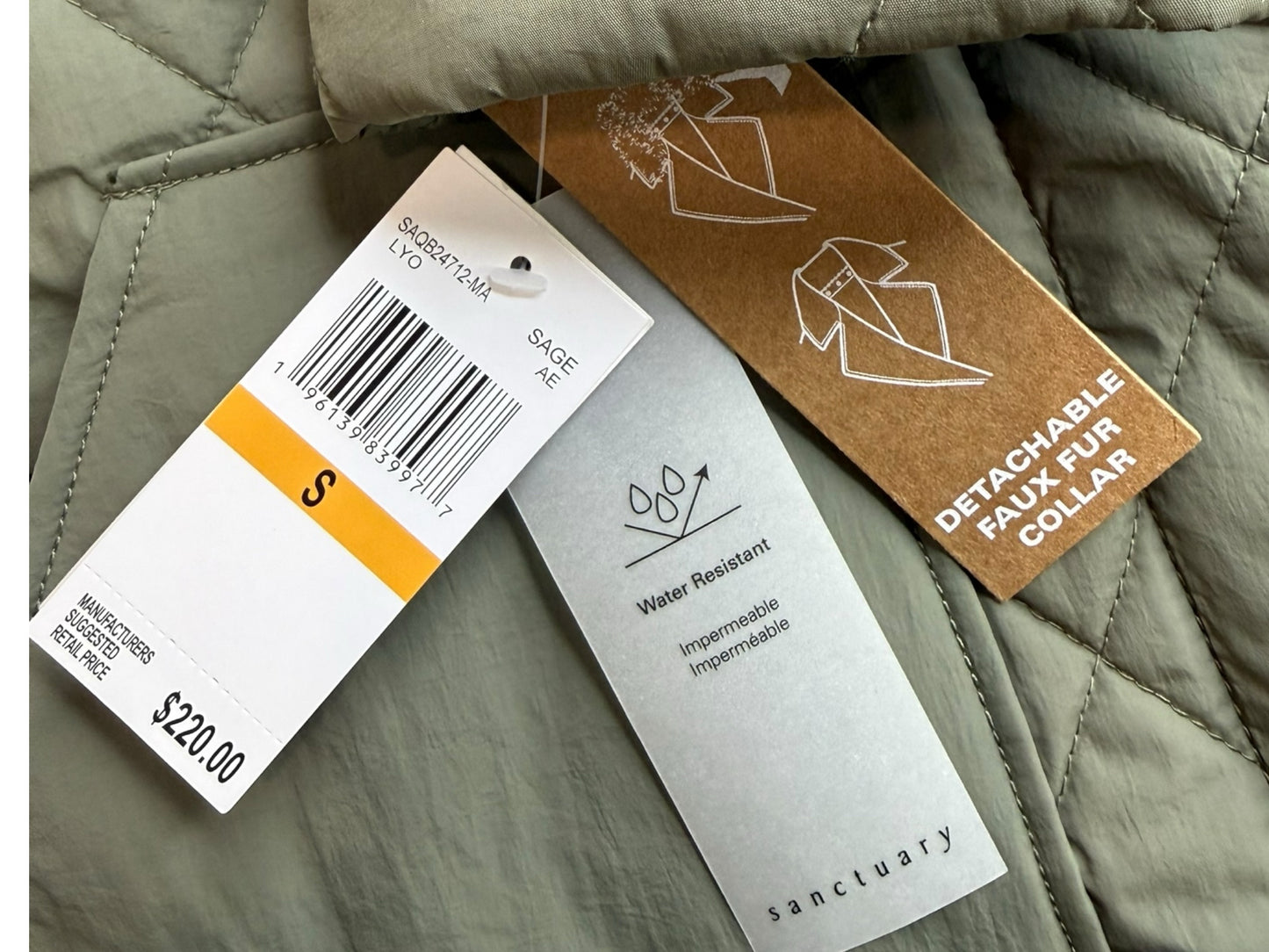 Sanctuary NWT Sage Green Quilted Jacket Size S