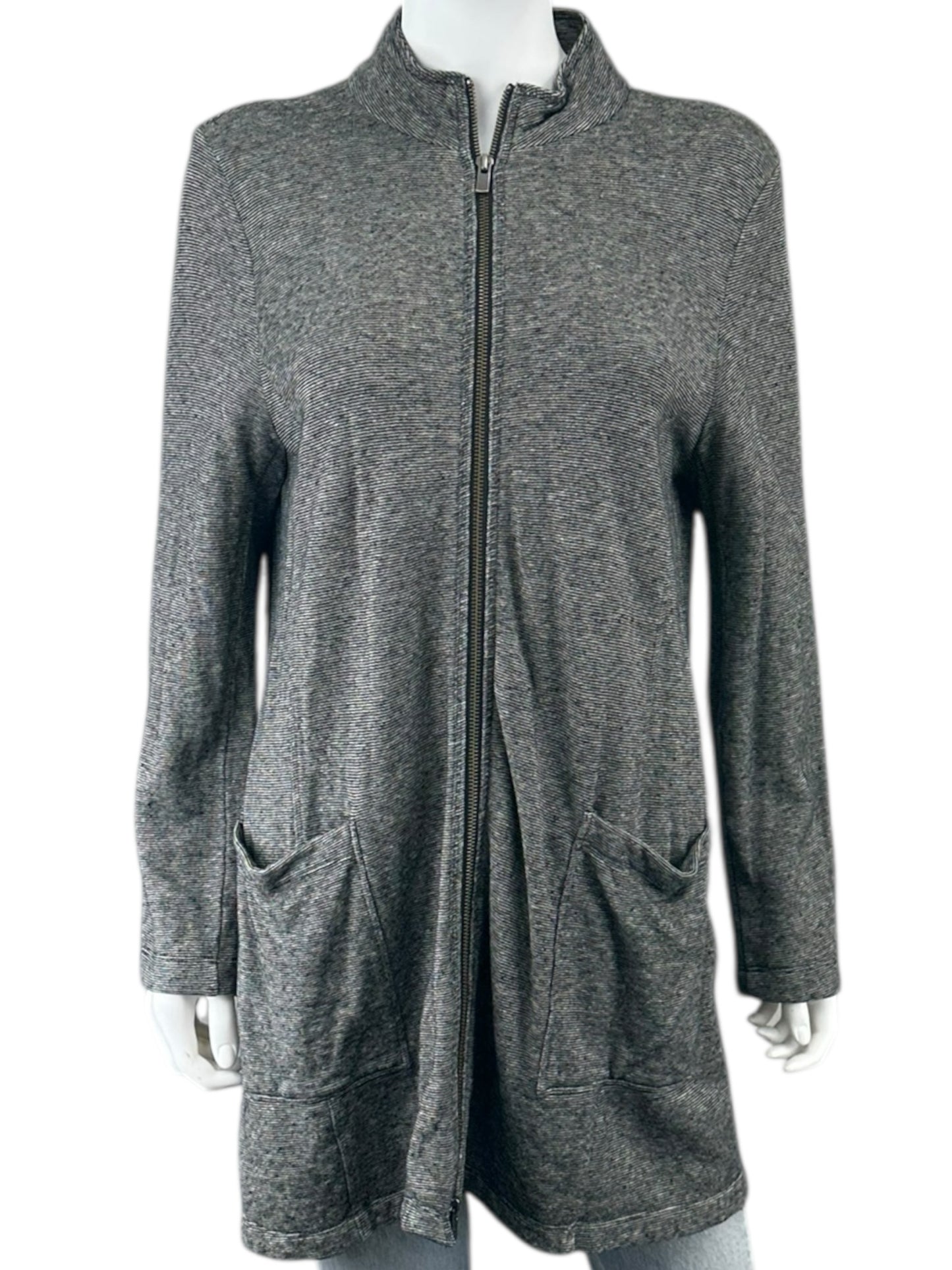 EILEEN FISHER Black Striped Hemp Organic Cotton Jacket Size M