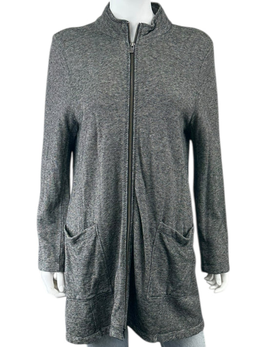 EILEEN FISHER Black Striped Hemp Organic Cotton Jacket Size M