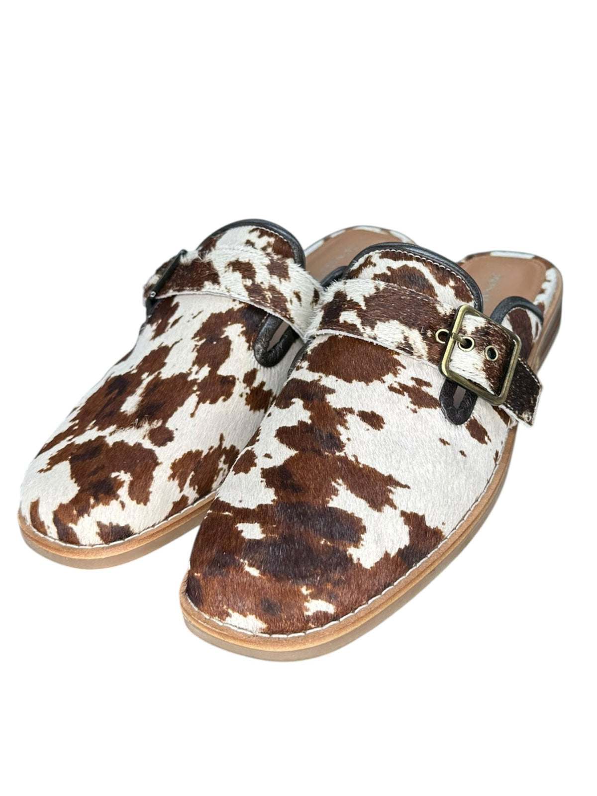 Donald Pliner 'SABEL' White/Brown Cow Print Mules Size 8.5